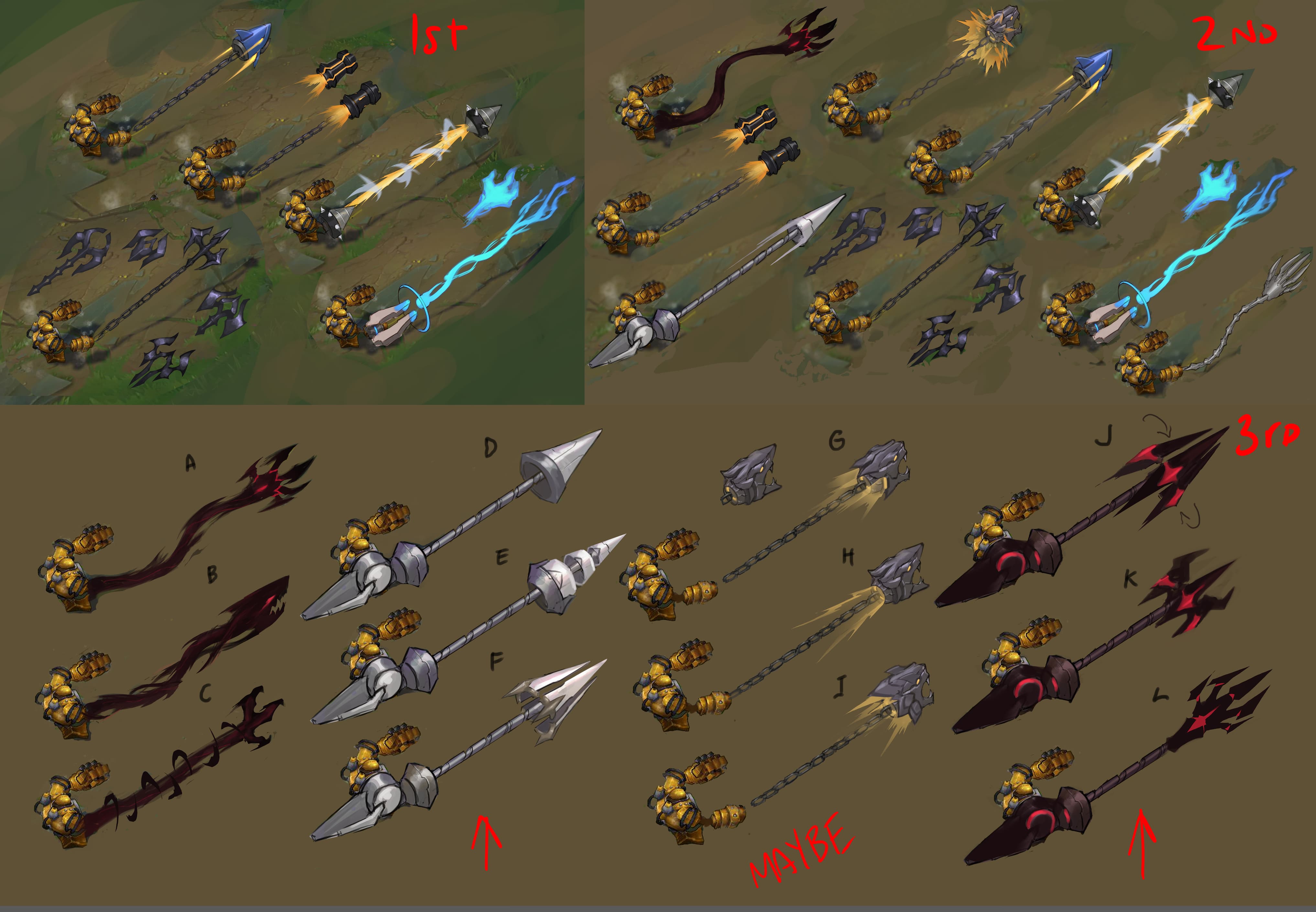 Exploring Possible Hooks (bottom-right design eventually became Lancer Rogue Blitzcrank)