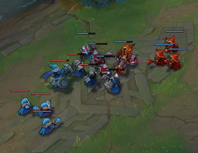 Minions battling in the Middle lane of Summoner's Rift.