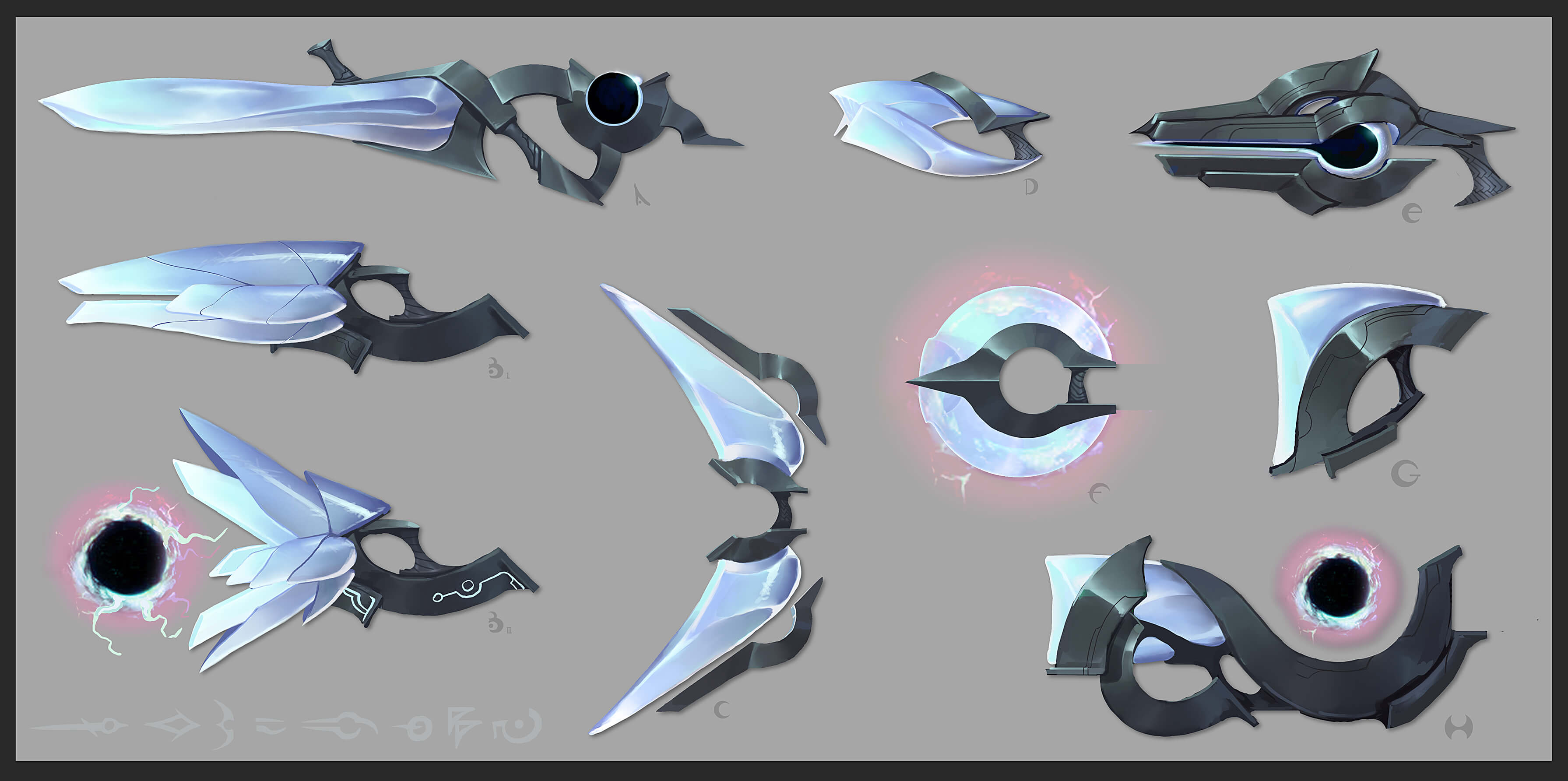 A few of Aphelios’ weapon ideations